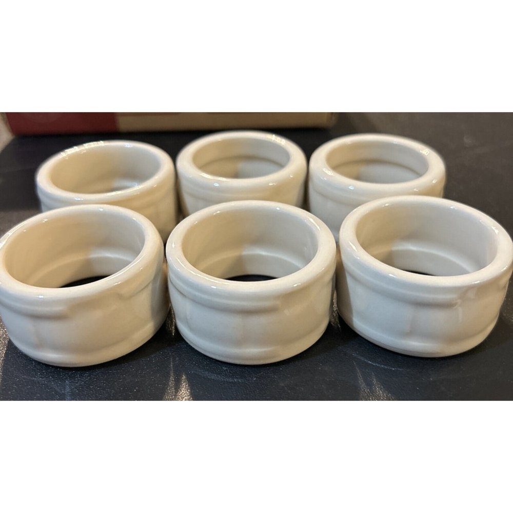 Set of 6 Longaberger Pottery  Napkin Rings heirloom ivory in original boxes 1998